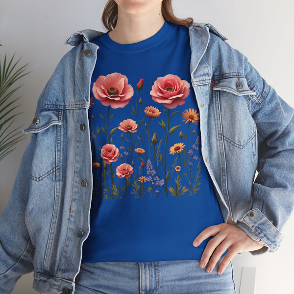 Wildflowers and Pink Roses, Graphic T-Shirts for Women, Floral Shirt, Womens Short Sleeve, Ladies Graphic Tees #5015TTS
