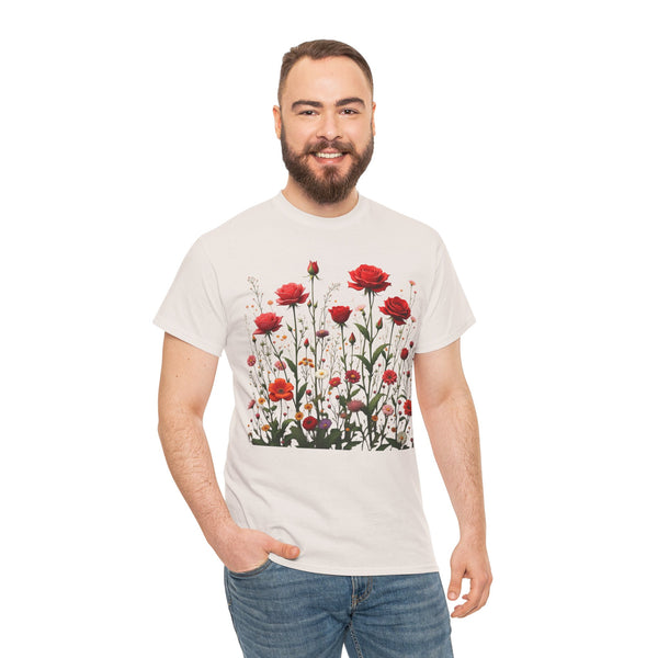 Wildflowers and Red Roses, Graphic T-Shirts for Women, Floral Shirt, Womens Short Sleeve, Ladies Graphic Tees #5035TTS
