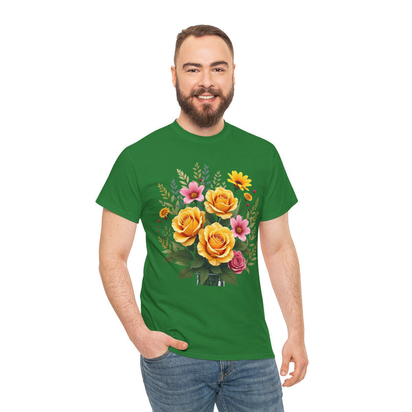 Wildflowers and Yellow Roses, Graphic T-Shirts for Women, Floral Shirt, Womens Short Sleeve, Ladies Graphic Tees #5135TTS