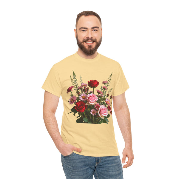 Wildflowers and Red & Pink Roses, Graphic T-Shirts for Women, Floral Shirt, Womens Short Sleeve, Ladies Graphic Tees #5132TTS
