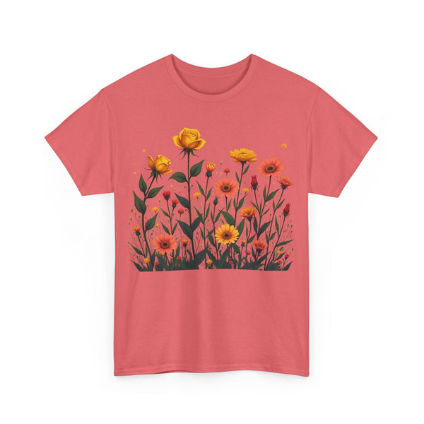 Wildflowers and Yellow Roses, Graphic T-Shirts for Women, Floral Shirt, Womens Short Sleeve, Ladies Graphic Tees #5026TTS