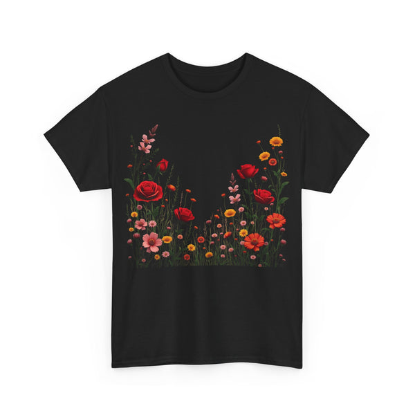 Wildflowers and Red Roses, Graphic T-Shirts for Women, Floral Shirt, Womens Short Sleeve, Ladies Graphic Tees #5033TTS