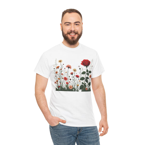 Wildflowers and a Red Rose, Graphic T-Shirts for Women, Floral Shirt, Womens Short Sleeve, Ladies Graphic Tees #5008TTS