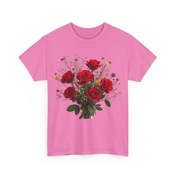 Wildflowers and Red Roses, Graphic T-Shirts for Women, Floral Shirt, Womens Short Sleeve, Ladies Graphic Tees #5131TTS