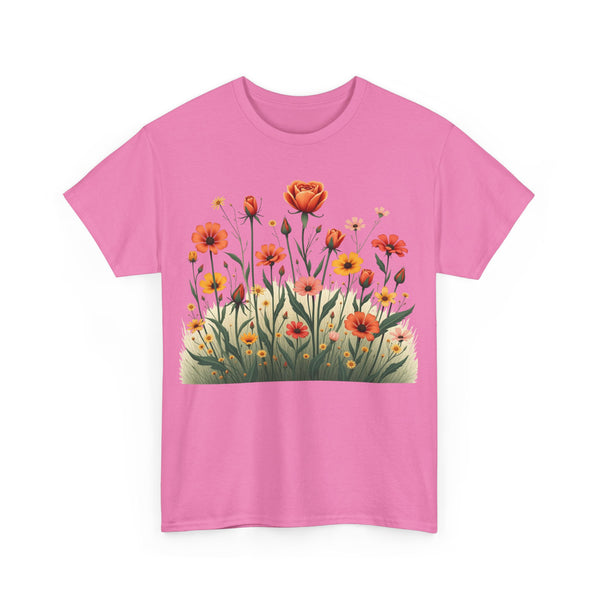 Wildflowers and Orange Roses, Graphic T-Shirts for Women, Floral Shirt, Womens Short Sleeve, Ladies Graphic Tees #5047TTS