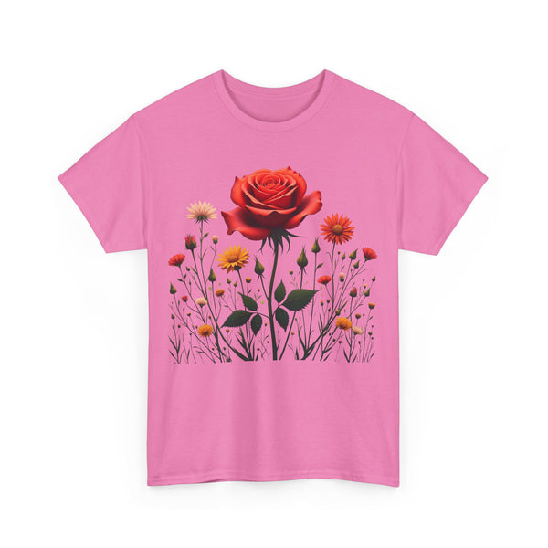 Wildflowers and a Red Rose, Graphic T-Shirts for Women, Floral Shirt, Womens Short Sleeve, Ladies Graphic Tees #5007TTS