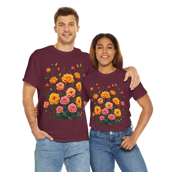 Wildflowers and Pink & Yellow Roses, Graphic T-Shirts for Women, Floral Shirt, Womens Short Sleeve, Ladies Graphic Tees #5140TTS