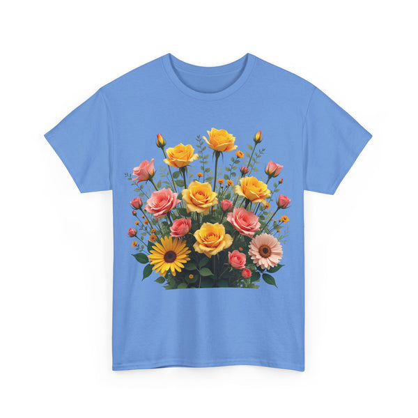 Wildflowers and Pink & Yellow Roses, Graphic T-Shirts for Women, Floral Shirt, Womens Short Sleeve, Ladies Graphic Tees #5141TTS