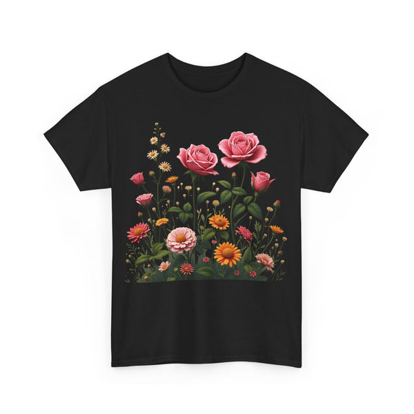 Wildflowers and Pink Roses, Graphic T-Shirts for Women, Floral Shirt, Womens Short Sleeve, Ladies Graphic Tees #5013TTS