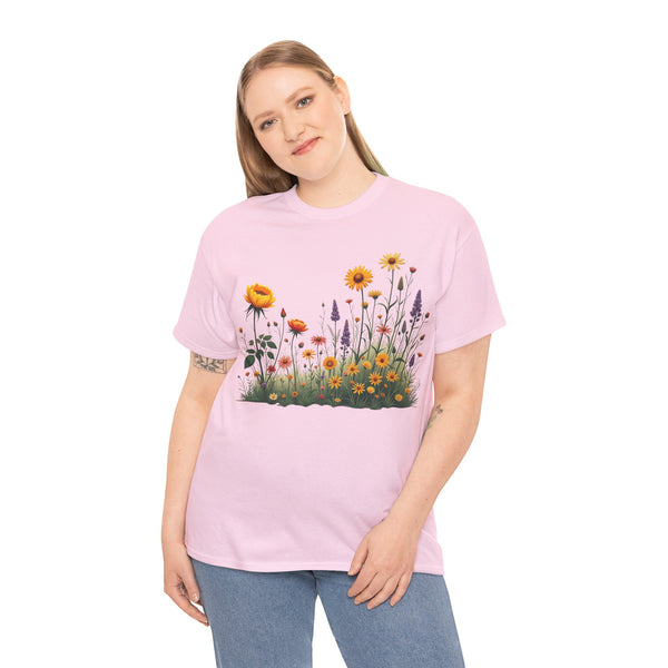 Wildflowers and Yellow Roses, Graphic T-Shirts for Women, Floral Shirt, Womens Short Sleeve, Ladies Graphic Tees #5028TTS