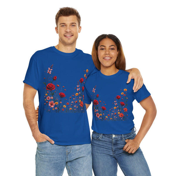 Wildflowers and Red Roses, Graphic T-Shirts for Women, Floral Shirt, Womens Short Sleeve, Ladies Graphic Tees #5033TTS