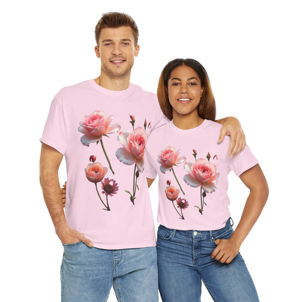 Wildflowers and Pink Roses, Graphic T-Shirts for Women, Floral Shirt, Womens Short Sleeve, Ladies Graphic Tees #5019TTS