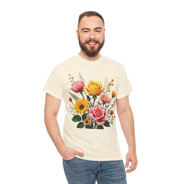 Wildflowers and Pink & Yellow Roses, Graphic T-Shirts for Women, Floral Shirt, Womens Short Sleeve, Ladies Graphic Tees #5146TTS