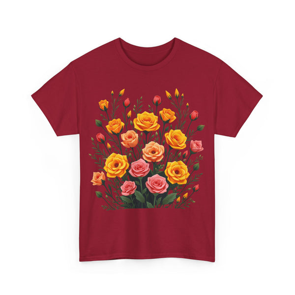 Wildflowers and Pink & Yellow Roses, Graphic T-Shirts for Women, Floral Shirt, Womens Short Sleeve, Ladies Graphic Tees #5140TTS