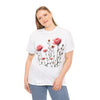 Wildflowers and Pink Roses, Graphic T-Shirts for Women, Floral Shirt, Womens Short Sleeve, Ladies Graphic Tees #5018TTS