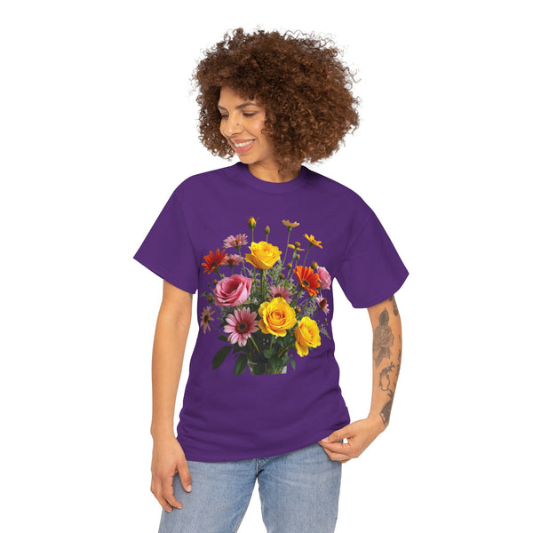 Wildflowers and Pink & Yellow Roses, Graphic T-Shirts for Women, Floral Shirt, Womens Short Sleeve, Ladies Graphic Tees #5138TTS