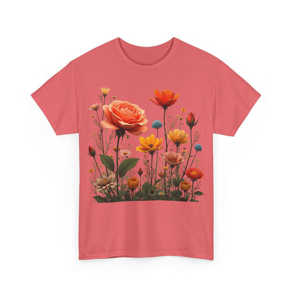 Wildflowers and Orange Roses, Graphic T-Shirts for Women, Floral Shirt, Womens Short Sleeve, Ladies Graphic Tees #5044TTS