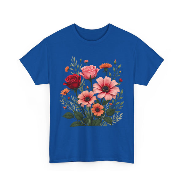 Wildflowers and Pink & Red Roses, Graphic T-Shirts for Women, Floral Shirt, Womens Short Sleeve, Ladies Graphic Tees #5133TTS
