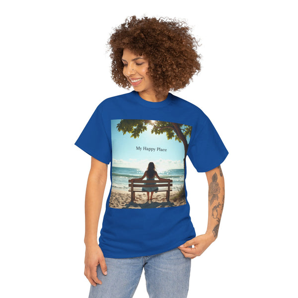 My Happy Place, Woman on Bench, Looking at Waves,  Safe Place T-Shirt, Finding My Happy Place Top, Ocean Waves,  #5003STS