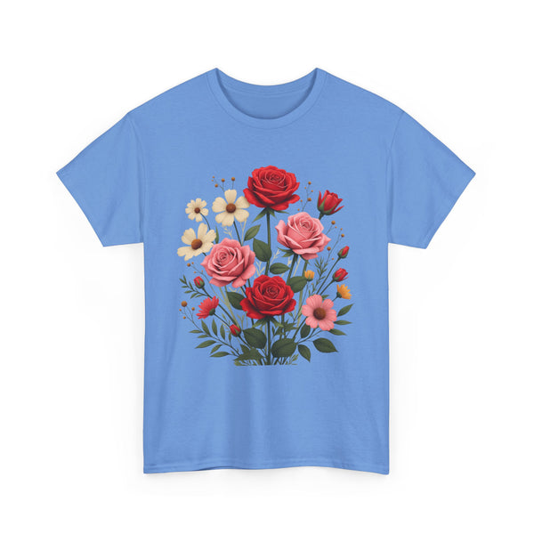 Wildflowers and Pink & Red Roses, Graphic T-Shirts for Women, Floral Shirt, Womens Short Sleeve, Ladies Graphic Tees #5134TTS