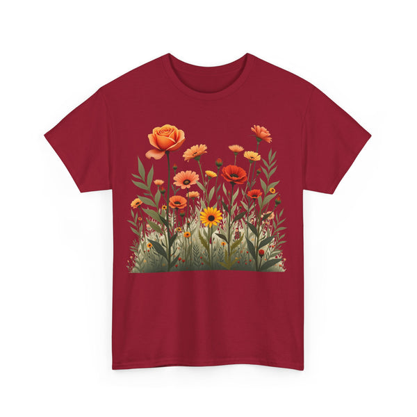 Wildflowers and Orange Roses, Graphic T-Shirts for Women, Floral Shirt, Womens Short Sleeve, Ladies Graphic Tees #5045TTS