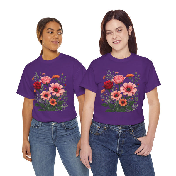 Wildflowers and Pink & Red Roses, Graphic T-Shirts for Women, Floral Shirt, Womens Short Sleeve, Ladies Graphic Tees #5133TTS