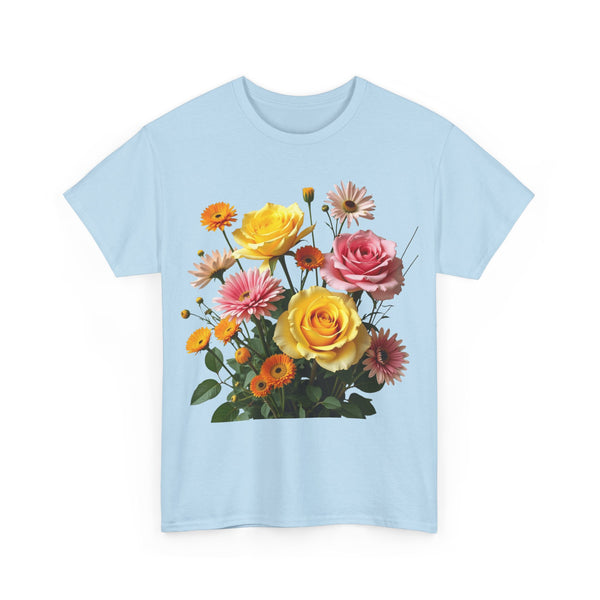 Wildflowers and Pink & Yellow Roses, Graphic T-Shirts for Women, Floral Shirt, Womens Short Sleeve, Ladies Graphic Tees #5148TTS