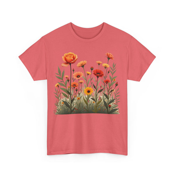 Wildflowers and Orange Roses, Graphic T-Shirts for Women, Floral Shirt, Womens Short Sleeve, Ladies Graphic Tees #5045TTS