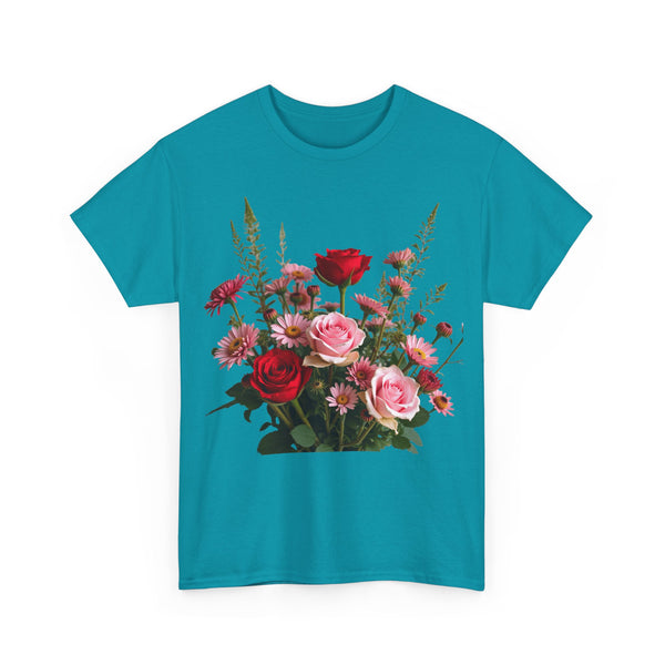Wildflowers and Red & Pink Roses, Graphic T-Shirts for Women, Floral Shirt, Womens Short Sleeve, Ladies Graphic Tees #5132TTS