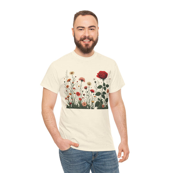 Wildflowers and a Red Rose, Graphic T-Shirts for Women, Floral Shirt, Womens Short Sleeve, Ladies Graphic Tees #5008TTS