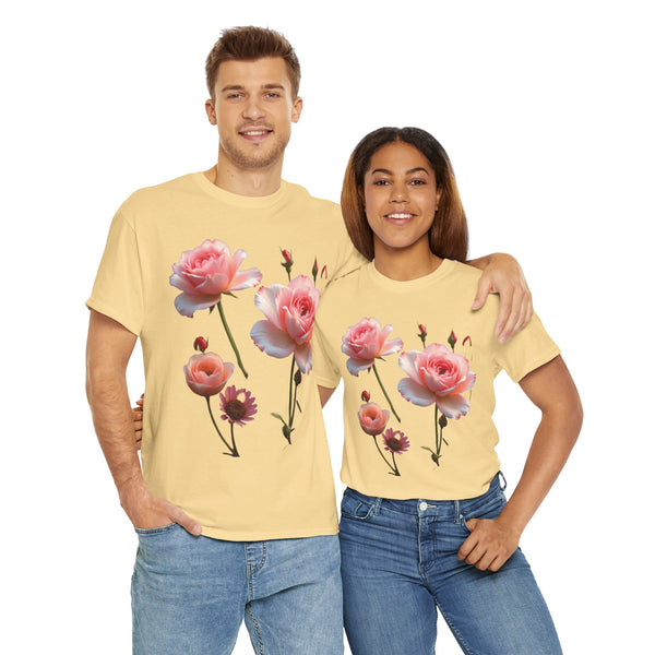 Wildflowers and Pink Roses, Graphic T-Shirts for Women, Floral Shirt, Womens Short Sleeve, Ladies Graphic Tees #5019TTS