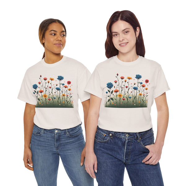 Wildflowers and Blue Roses, Graphic T-Shirts for Women, Floral Shirt, Womens Short Sleeve, Ladies Graphic Tees #5050TTS