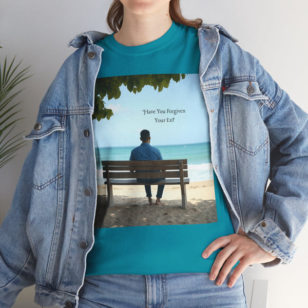 Have You Forgiven Your Ex?  Man on Bench Looking at Waves, Forgiving T-Shirt, Forgiveness, Relationship Healing Top #5005STS