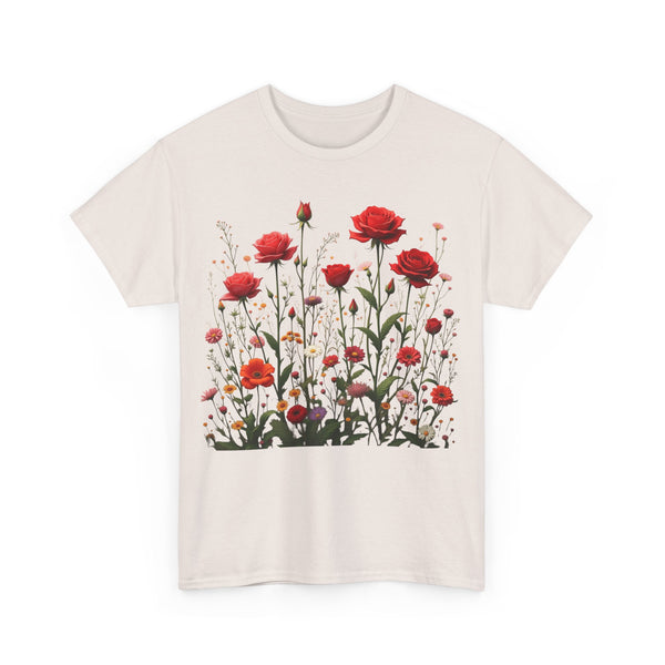 Wildflowers and Red Roses, Graphic T-Shirts for Women, Floral Shirt, Womens Short Sleeve, Ladies Graphic Tees #5035TTS