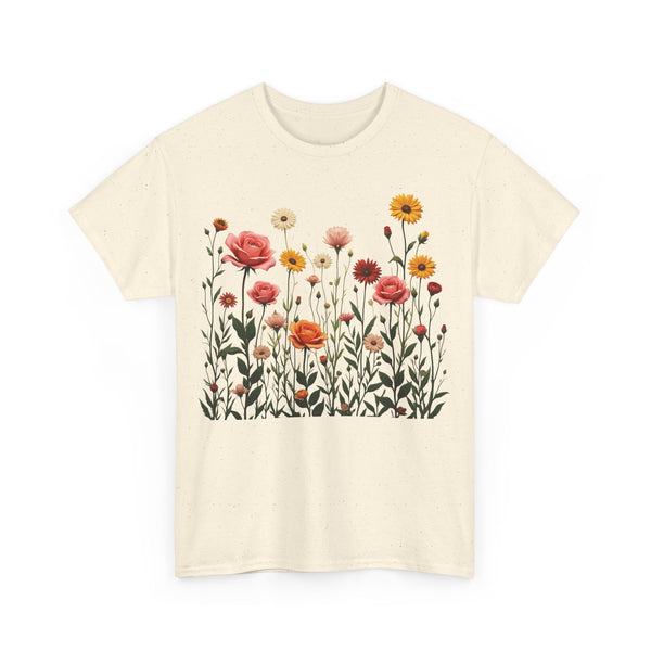 Wildflowers and Pink Roses, Graphic T-Shirts for Women, Floral Shirt, Womens Short Sleeve, Ladies Graphic Tees #5023TTS