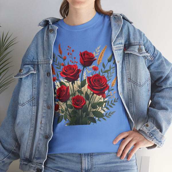 Wildflowers and Red Roses, Graphic T-Shirts for Women, Floral Shirt, Womens Short Sleeve, Ladies Graphic Tees #5129TTS