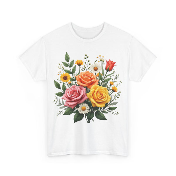 Wildflowers and Pink & Yellow Roses, Graphic T-Shirts for Women, Floral Shirt, Womens Short Sleeve, Ladies Graphic Tees #5144TTS