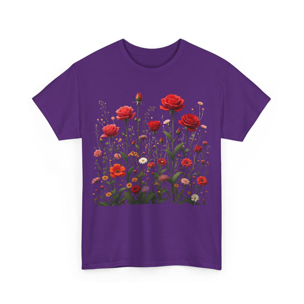 Wildflowers and Red Roses, Graphic T-Shirts for Women, Floral Shirt, Womens Short Sleeve, Ladies Graphic Tees #5035TTS