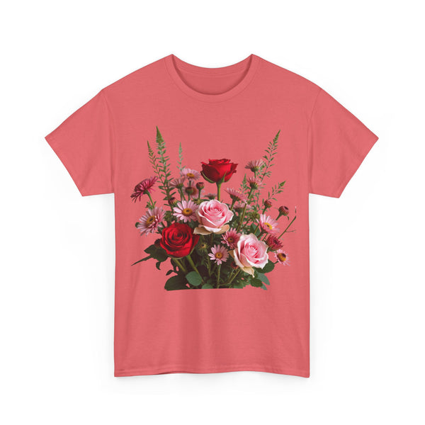 Wildflowers and Red & Pink Roses, Graphic T-Shirts for Women, Floral Shirt, Womens Short Sleeve, Ladies Graphic Tees #5132TTS