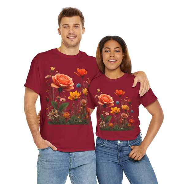 Wildflowers and Orange Roses, Graphic T-Shirts for Women, Floral Shirt, Womens Short Sleeve, Ladies Graphic Tees #5044TTS