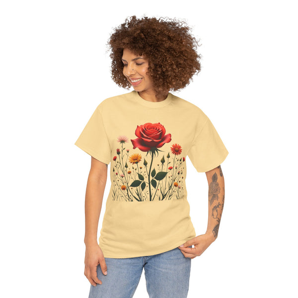 Wildflowers and a Red Rose, Graphic T-Shirts for Women, Floral Shirt, Womens Short Sleeve, Ladies Graphic Tees #5007TTS