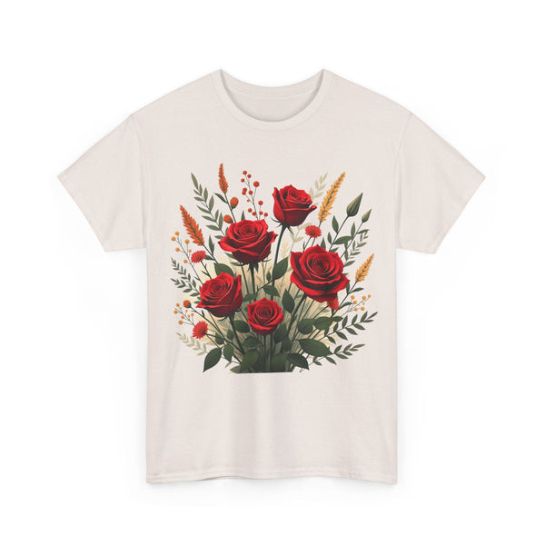 Wildflowers and Red Roses, Graphic T-Shirts for Women, Floral Shirt, Womens Short Sleeve, Ladies Graphic Tees #5129TTS