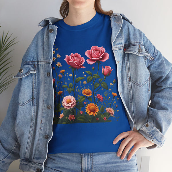 Wildflowers and Pink Roses, Graphic T-Shirts for Women, Floral Shirt, Womens Short Sleeve, Ladies Graphic Tees #5013TTS
