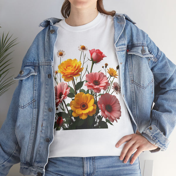 Wildflowers and Pink & Yellow Roses, Graphic T-Shirts for Women, Floral Shirt, Womens Short Sleeve, Ladies Graphic Tees #5147TTS