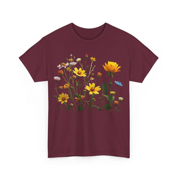Wildflowers and a Yellow Rose, Graphic T-Shirts for Women, Floral Shirt, Womens Short Sleeve, Ladies Graphic Tees #5009TTS
