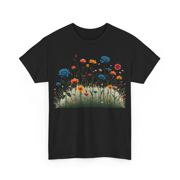 Wildflowers and Blue Roses, Graphic T-Shirts for Women, Floral Shirt, Womens Short Sleeve, Ladies Graphic Tees #5050TTS