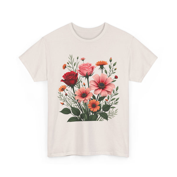 Wildflowers and Pink & Red Roses, Graphic T-Shirts for Women, Floral Shirt, Womens Short Sleeve, Ladies Graphic Tees #5133TTS