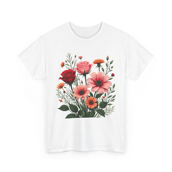 Wildflowers and Pink & Red Roses, Graphic T-Shirts for Women, Floral Shirt, Womens Short Sleeve, Ladies Graphic Tees #5133TTS