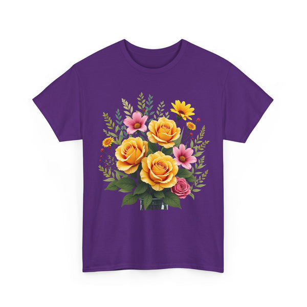 Wildflowers and Yellow Roses, Graphic T-Shirts for Women, Floral Shirt, Womens Short Sleeve, Ladies Graphic Tees #5135TTS