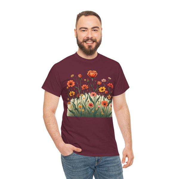 Wildflowers and Orange Roses, Graphic T-Shirts for Women, Floral Shirt, Womens Short Sleeve, Ladies Graphic Tees #5047TTS